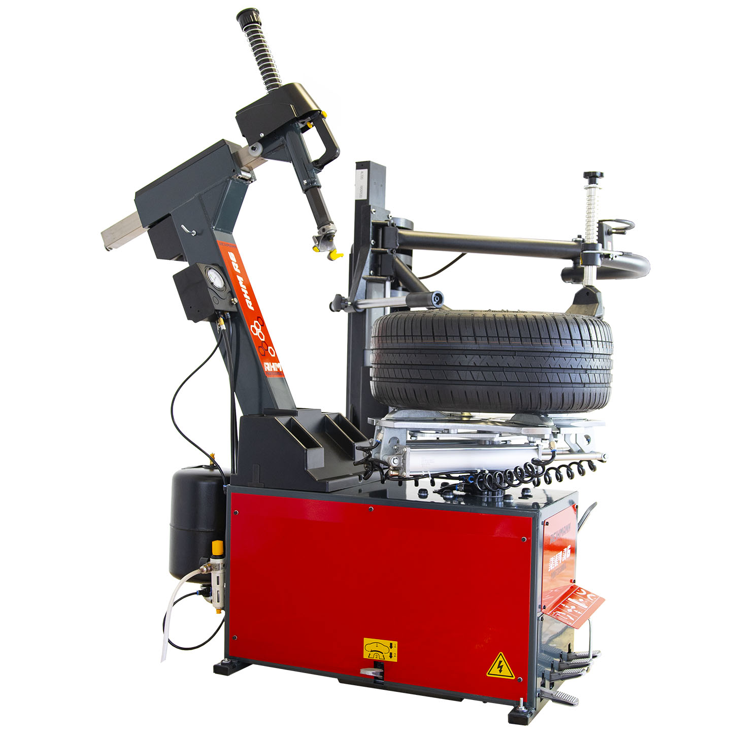 Démonte-pneus semi-automatique avec élévateur pneumatique et arbre et bras  rotatifs pour pneus RUNFLAT - M-215 Redats